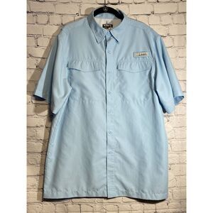 Habit 40+ Men's Solar Factor Short Sleeve Button Up Shirt Size M Light Blue